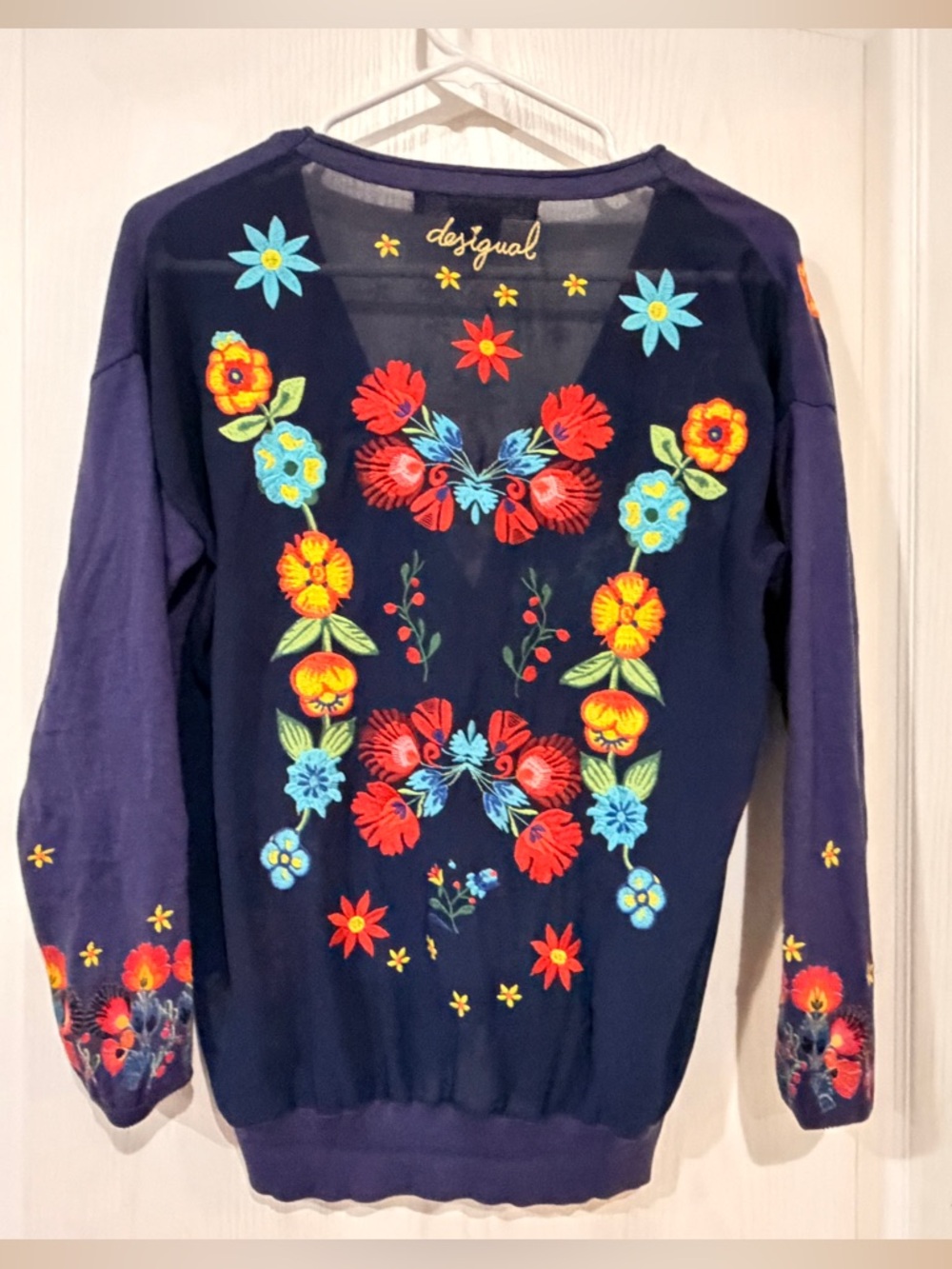 FINAL PRICE Desigual Navy Cardigan with Multicolor Floral Embroidery - Picture 7 of 7